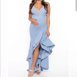 Bump Biddy MATERNITY ALESSANDRA CASCADE RUFFLE GOWN - LIGHT BLUE